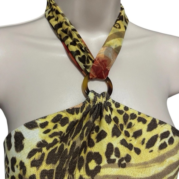 St. John Sport Halter Top Multi Floral Leopard Print Lined Bust Tie Back Sz P XS - Picture 2 of 7